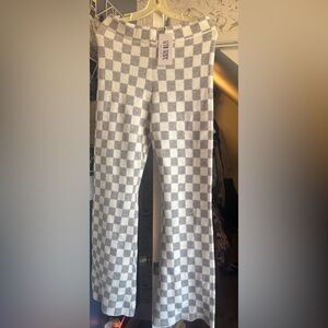 12th Tribe Checkered Flare Pants in Gray and White